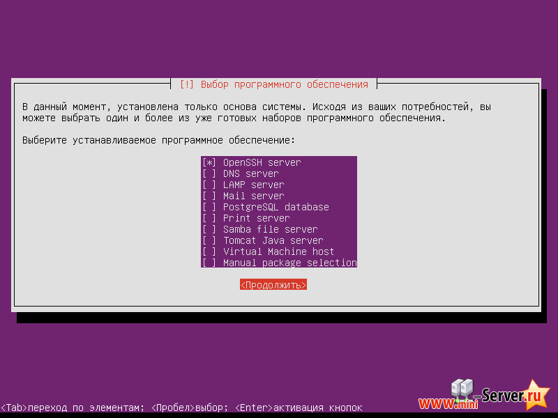 Установка первичного программного пакета в Ubuntu server