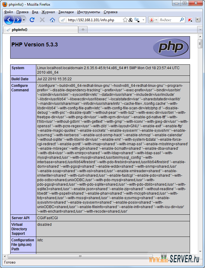 Проверка работы PHP5 в Lighttpd